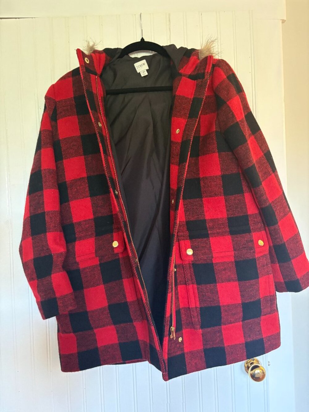 J. Crew Vail Parka Coat in Buffalo check plaid 12P 12 petite winter coat
